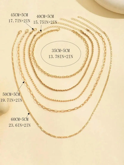 5pcs/Set Simple Braided Bead Chain Necklaces, Gold Tone, Layered Pendant Necklace Set For Women Daily And Party Wear