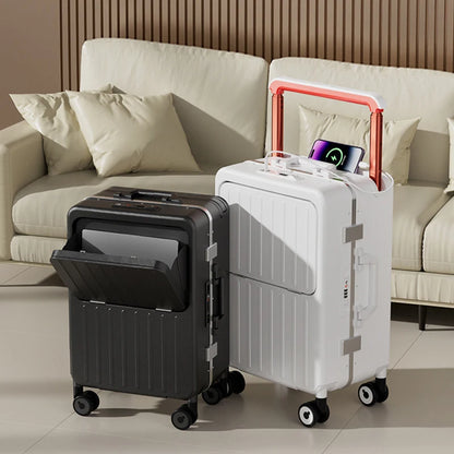 24-inch luggage with an aluminum frame, wide pull rod and front opening, as well as a high-value 20-inch travel suitcase (pull r