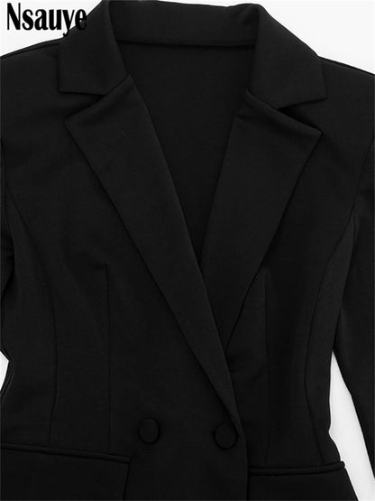 Nsauye Elegant A-Line Short Fashion Evening Black Blazer V Neck Dress Women Winter Clothes Outfits Sexy Night Club Party Dress