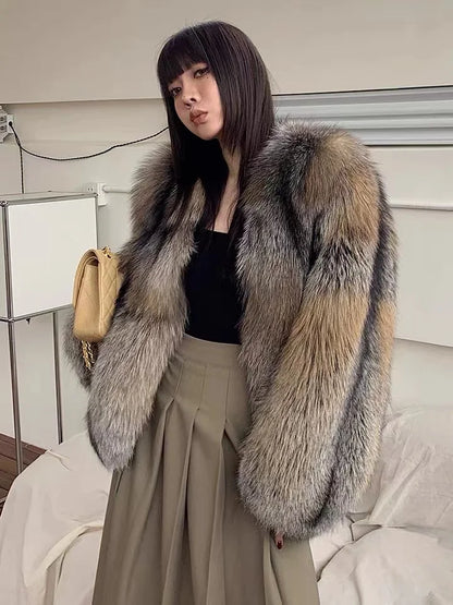 High-end Rare Gold-edged Fox Fur Fur Coat Women's Coat Internet Celebrity New Year Winter Fur Coat