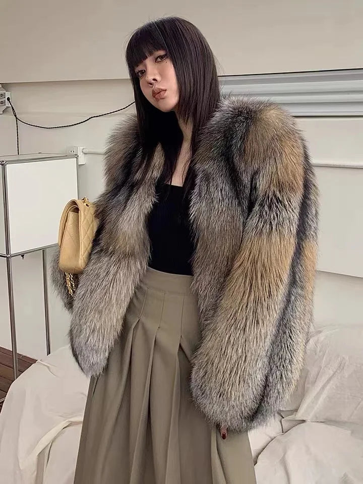 High-end Rare Gold-edged Fox Fur Fur Coat Women's Coat Internet Celebrity New Year Winter Fur Coat