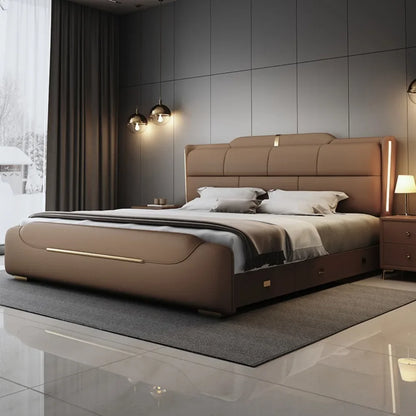 180x200cm Italian light luxury double storage bed layer cowhide three drawers Carbon steel leg camas de casal bedroom...