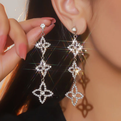 Silver Rhinestones Earrings for Women Sparkly Long Linear Dangle Earrings Dangle Tassels Statement Earrings Bridal Wedding