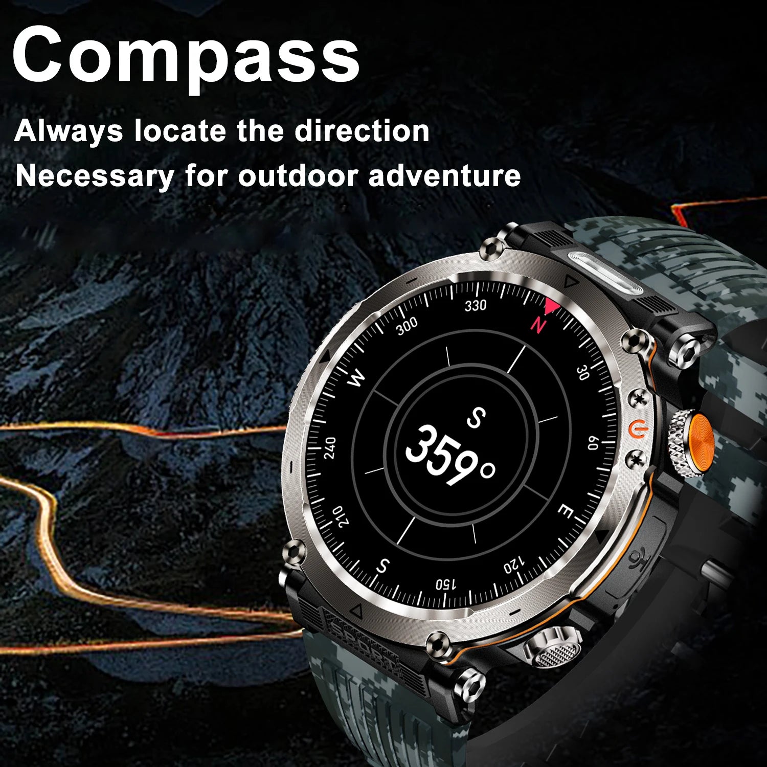 New 5ATM Outdoor Smart Watch Men 600mAh LED Flashlight SmartWatch Compass Bluetooth call Heart rate IP 68 Sports Smartwatch 2025