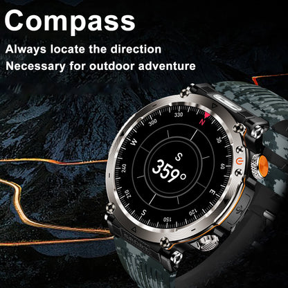 New 5ATM Outdoor Smart Watch Men 600mAh LED Flashlight SmartWatch Compass Bluetooth call Heart rate IP 68 Sports Smartwatch 2025