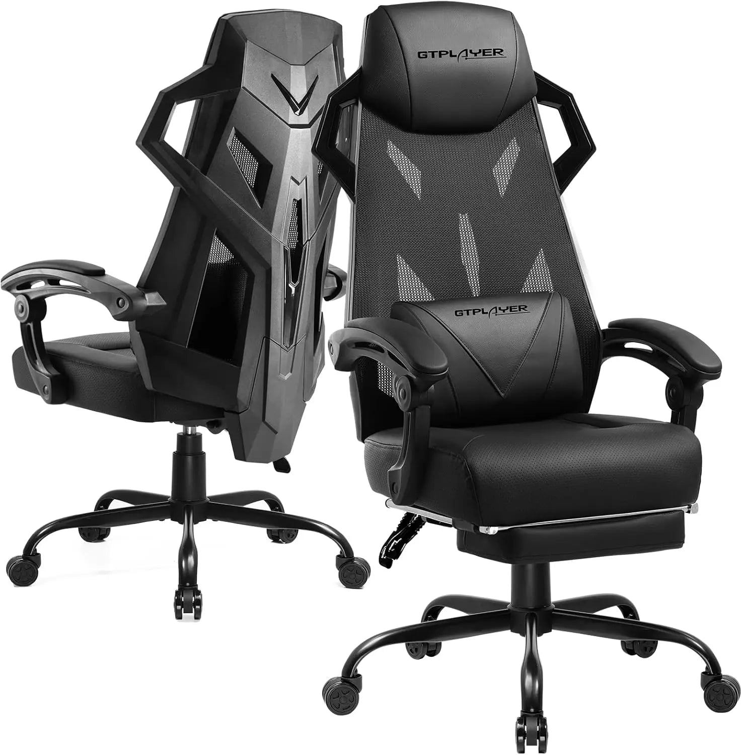 Ergonomic Gaming Chair with Mesh Back, Adjustable Recline, Footrest, Headrest and Lumbar Support for Office and Home Use (Black)