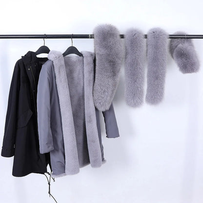 2023 Super Hot  Winter Jacket Hooded Long Overcoat Parkas Female Clothes Removable Real Fox Fur Collar Coats Woman