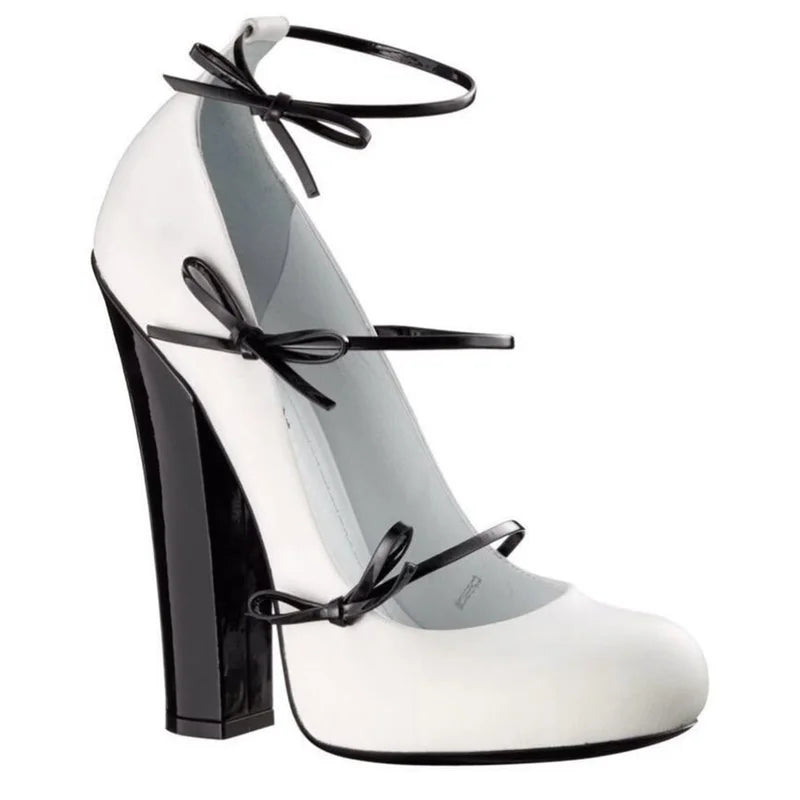 Butterfly Knot Strap Leather High Heels Sexy Pointed Toe Square Heel Accept Customized New Arrvials Fashion Women Modern Shoes