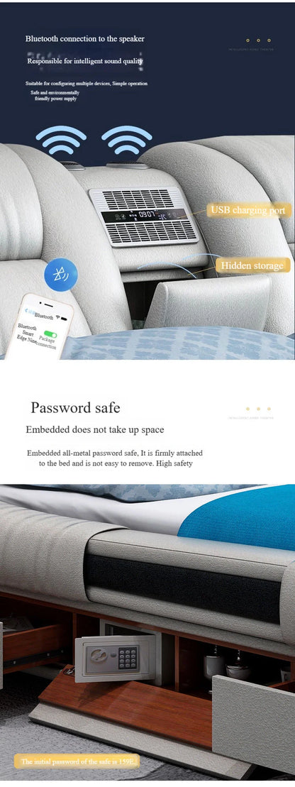 Modern Luxury Bedroom Furniture Smart Electric Massage Up-holstered Beds king Size Double Bed Mattress Plus Frame with...