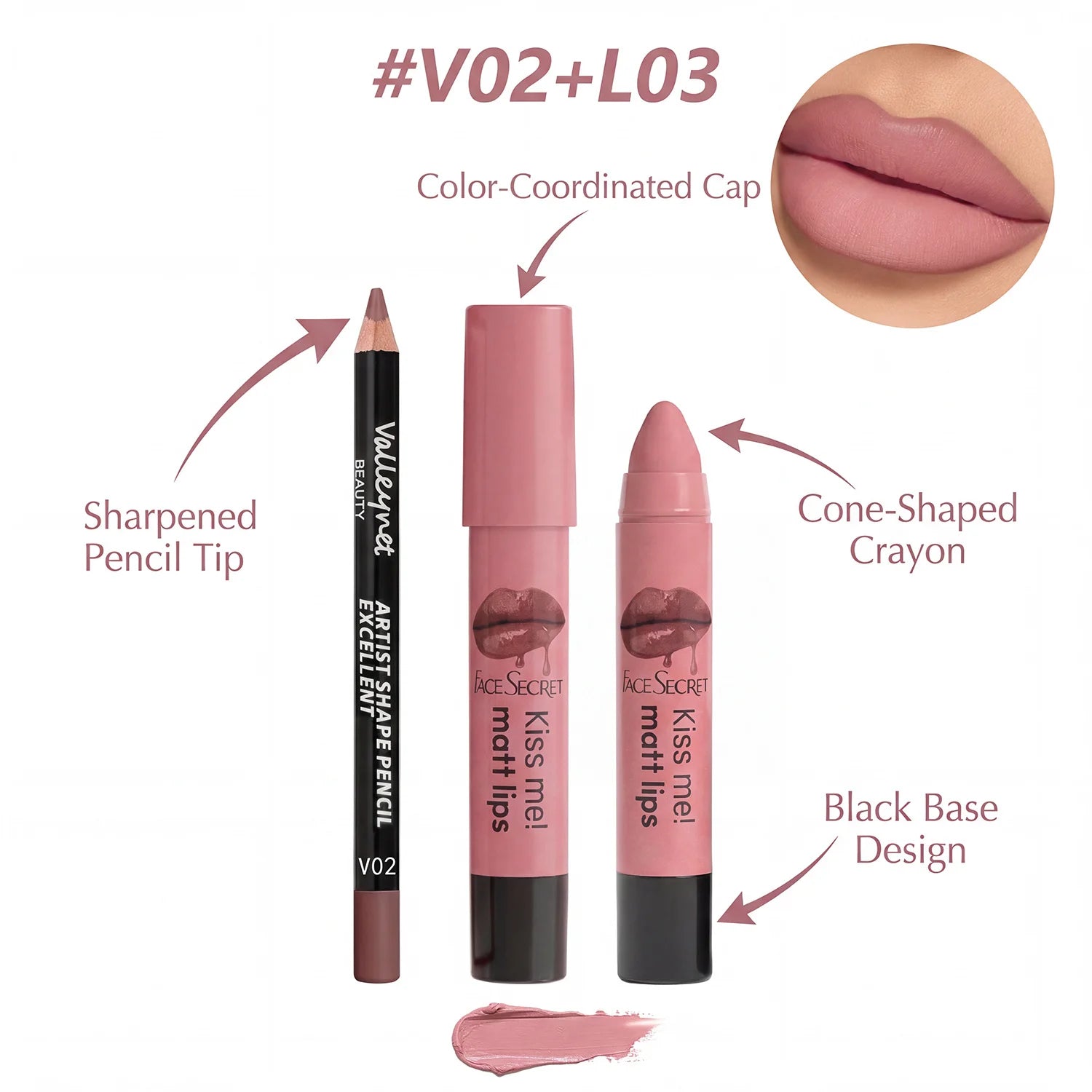 2pcs/Set Velvet Matte Finish Lipliner & Lipstick ,Waterproof,Precise Definition,Full Color,Natural Lip Enhancement Duo |...