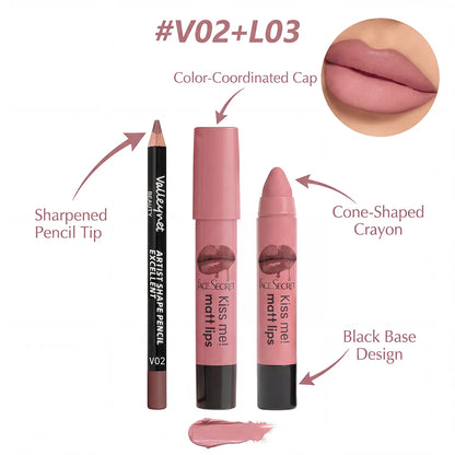 2pcs/Set Velvet Matte Finish Lipliner & Lipstick ,Waterproof,Precise Definition,Full Color,Natural Lip Enhancement Duo |...