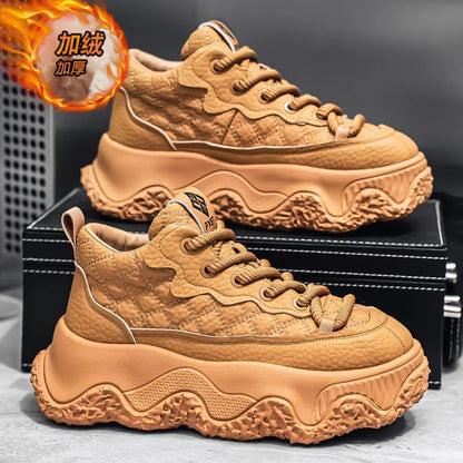 Chunky Sneaker Men Designer Winter Plush Warm Punk Board Shoes Fashion Casual Leather Height Increased Flat Platform Sport Shoes