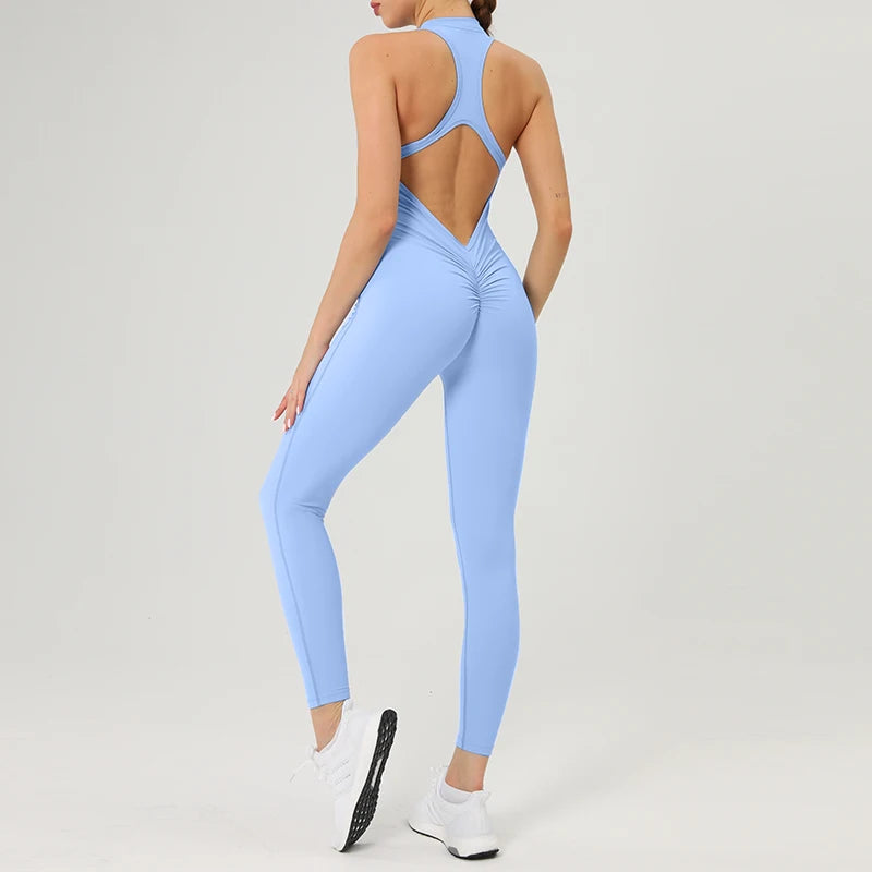 Scrunch Gym Jumpsuit Women's Fitness Suit Short Sets Sports Overalls for Woman Tracksuit Yoga Clothing Zipper Workout...