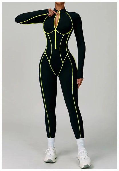 Yoga Bodysuits Women  Breathable Workout Sets Gym Clothes Push Up Fitness Running Sportwear Sexy Zipper Leggings Suit