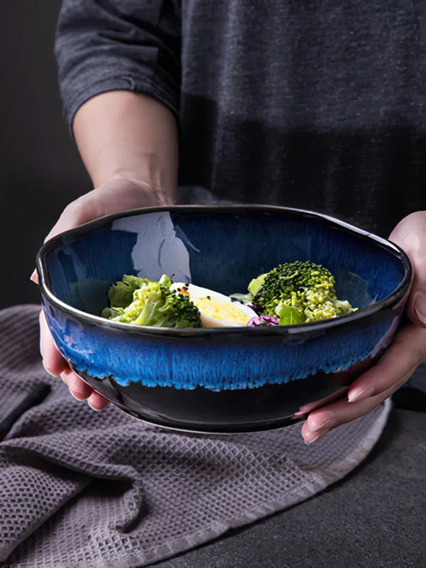 1 Pcs Bone China Bowl Tableware Blue Janpan Rice Soup Dinner Service Retro Ceramic Dinnerware Restaurant Home Kitchen...