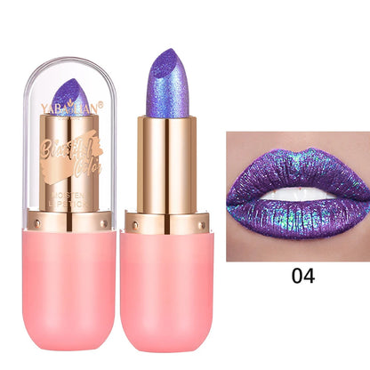 Metallic Violet Chameleon Lipstick Color Changing Matte Glitter Diamond Lipstick Waterproof Pearl Shine Lip Gloss Sexy Makeup