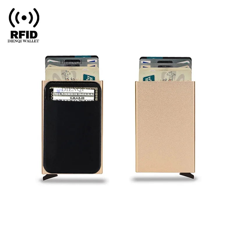 DIENQI Rfid Credit Card Holder Smart Minimalist Aluminium Metal Wallet Thin Pop-up Cardholder Wallets for Men Creditcard Case
