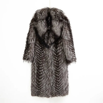 Lady Clothes Long Real Fur Coat Women Natural Silver Fox Autumn Warm Female Fox Parkas high Quality Outwear