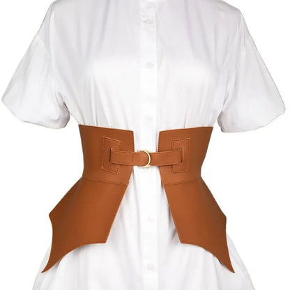 Black Brown Irregular Pu Leather Long Wide Belt Punk Style Women Fashion Autumn Winter Waistband Corset Belt | Kimlud...