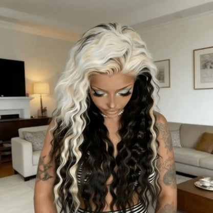 Colored Highlight White Black Body Wave Transparent 13x4 HD Lace Frontal Wigs for Women Brazilian Human Hair Wig 200...