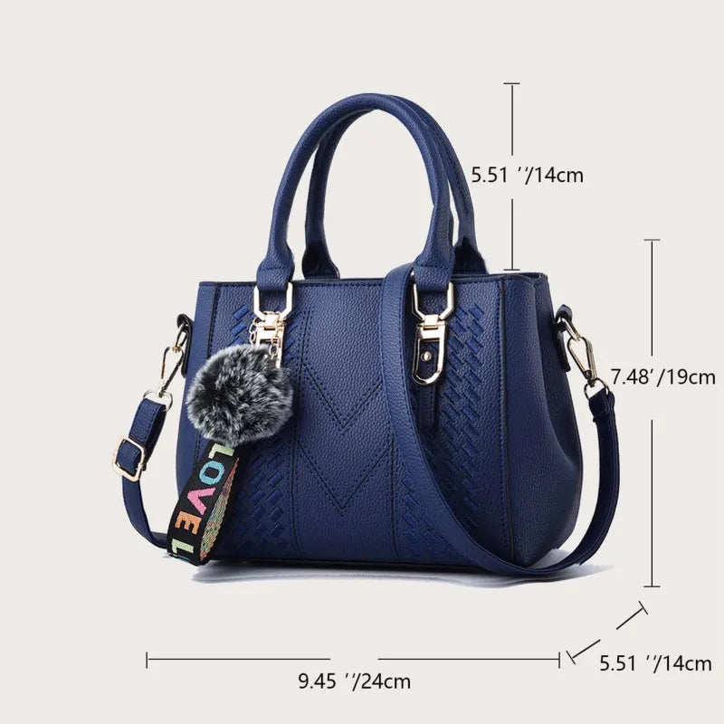Embroidery Messenger Bags Women Leather Handbags Bags for Women Sac a Main Ladies hair ball Hand Bag - Kimlud