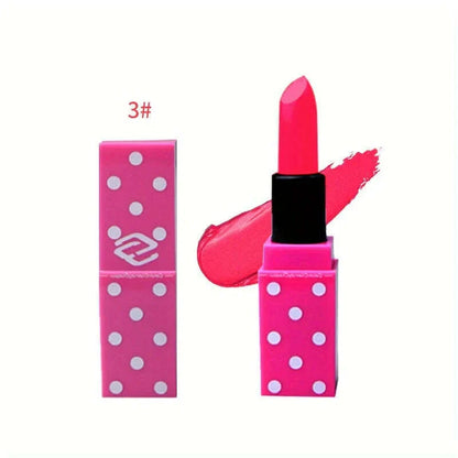 8 Colors Super Cute Girls Lipstick, Pink Polka Dots Design Long Lasting Non-fading Waterproof Velvet Lip Color, Non-Stick Cup