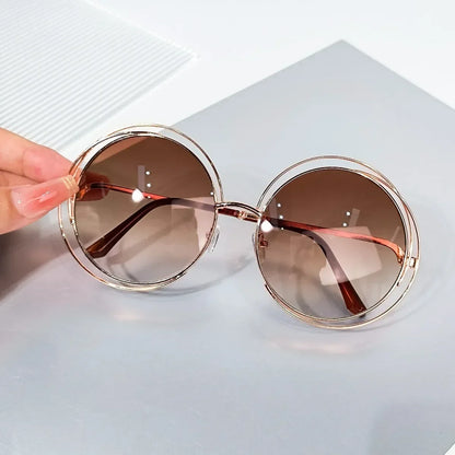 Women's Oversized Round Metal Fashion Glasses with Gradient Lenses - Stylish Retro Design, Parties, and Events,...