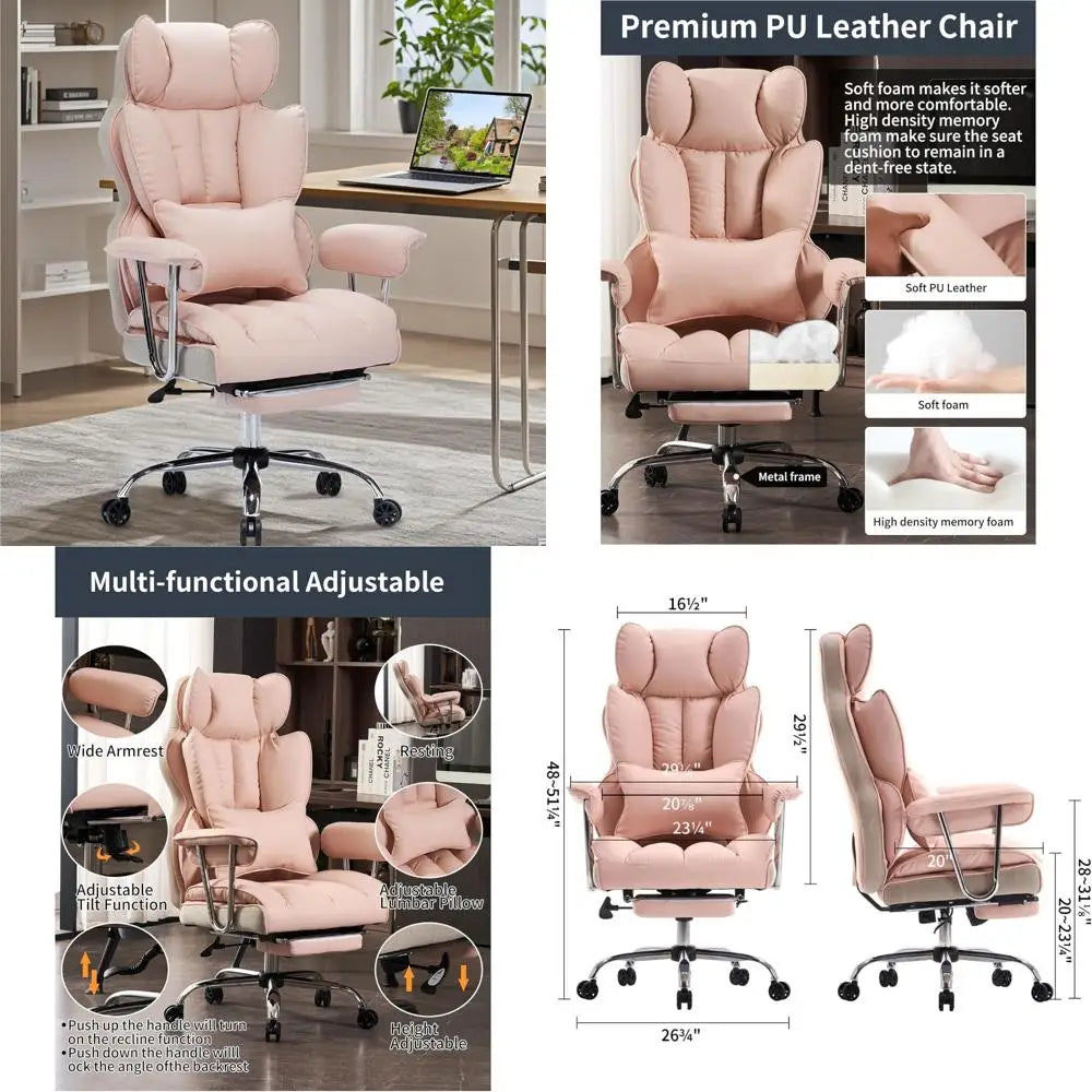 "durable heavy-duty office chair for 400lbs capacity with footrest, ideal for home office desks, available in pink for big and t - Kimlud