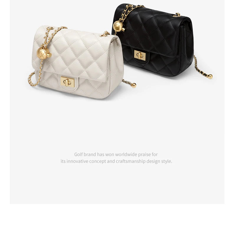 GOLF Lingge Chain Womens Small Square Bag Leather Shoulder Mini Crossbody Bags Banquet Handbag New Fashion Items for Women 2024 - Kimlud