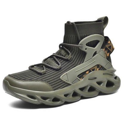2025 High-Top Elastic Knitted Sports Shoes Trendy Plus Size Men's Shoes Reflective 3D Stereoscopic New Basketball Shoes