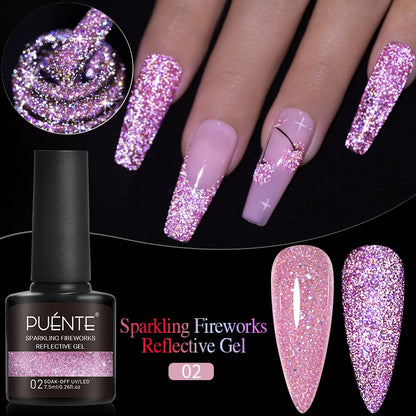7.5ML Sparkling Reflective Glitter Gel Nail Polish Pink Purple Red Blue Colors Dark Flashing Nail Gel Soak Off UV Nail Varnish
