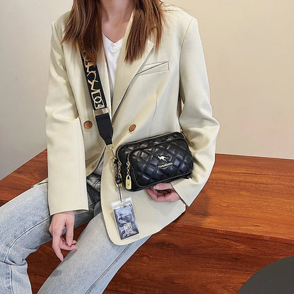 Argyle Pattern Simple Shoulder Bag, Multiple Pockets Crossbody Bags, Zipper Closure Women Leather Bag, Designer Bag,...