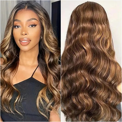 30 40 Inches Body Wave P4/27 Highlight Human Hair Wig 13x4 13x6 HD Lace Frontal Honey Blonde Colored Wigs For Women PrePlucked - Kimlud
