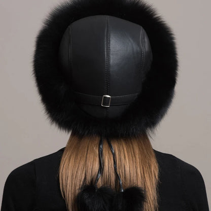Hot Sale 100% natural Fox Fur Hat Women Cap Thick Fur Cap Winter Warm Hat Female Fashion For Women Hat With Earmuffs Hat...