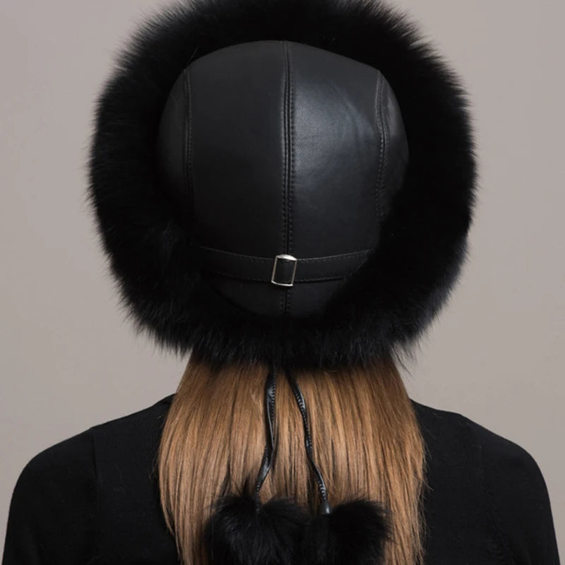 Hot Sale 100% natural Fox Fur Hat Women Cap Thick Fur Cap Winter Warm Hat Female Fashion For Women Hat With Earmuffs Hat...