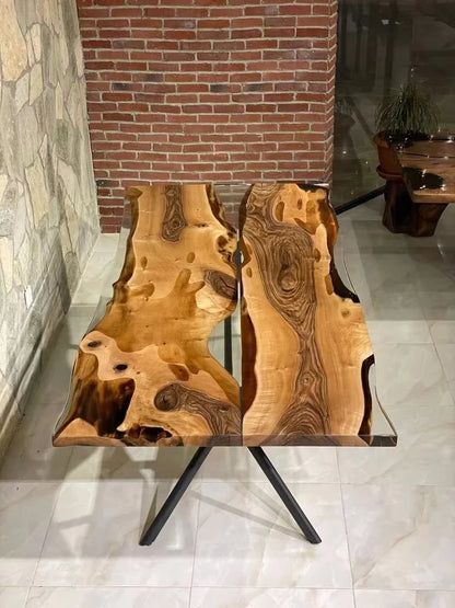 Wholesale Dining Room Furniture Restaurant Solid Walnut Wood Kitchen Epoxy Resin Slab River Dining Table Top