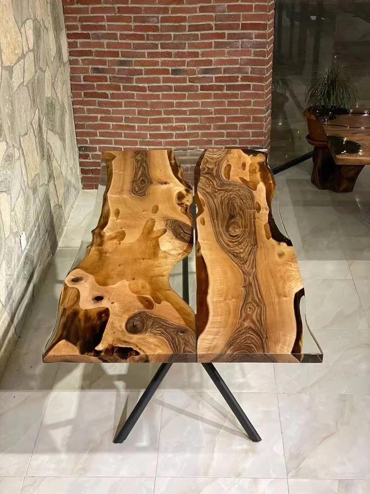 Wholesale Dining Room Furniture Restaurant Solid Walnut Wood Kitchen Epoxy Resin Slab River Dining Table Top