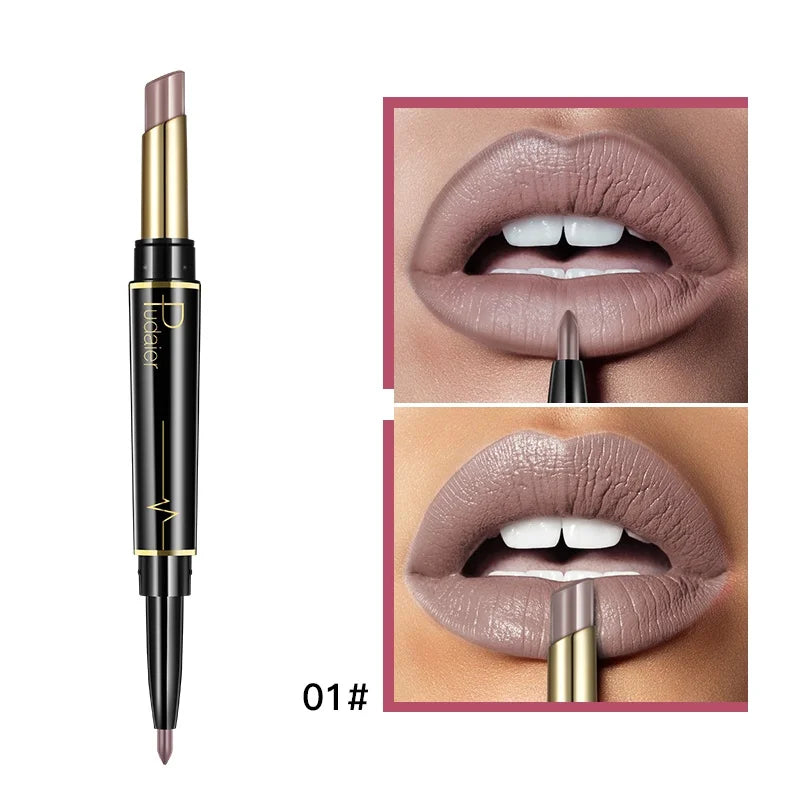 Double Ended Lip Liner and Lipstick 2 in 1, Waterproof Matte Long Lasting Smooth Lip Pen, Nude Lip Makeup for Women
