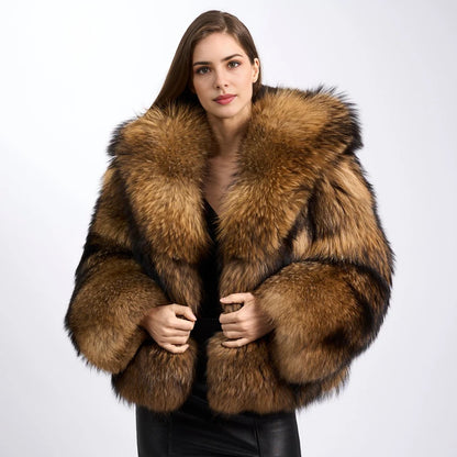 Genuine Raccoon Fur Coat With Hood Women's Winter Jacket Real Full Skin Raccoon Fur Jacket High Quality Natural Fur Jacket