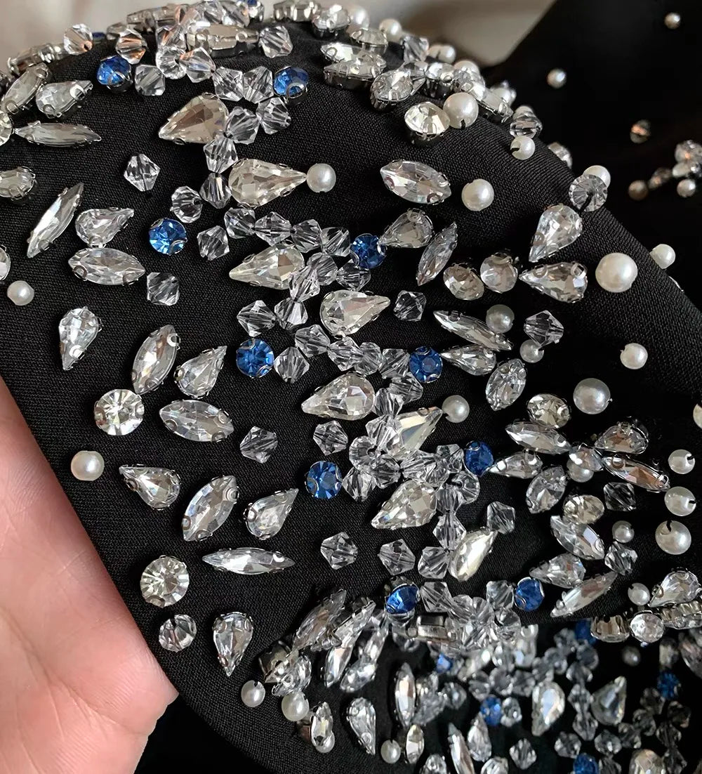 Spring Women Sleeveless Slash Neck Mini Dress New Luxury Diamonds Chest Wrapping Dresses Summer High Waist Backless A-line Dress