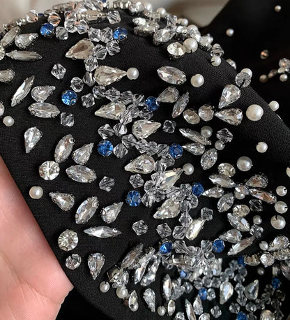 Spring Women Sleeveless Slash Neck Mini Dress New Luxury Diamonds Chest Wrapping Dresses Summer High Waist Backless A-line Dress