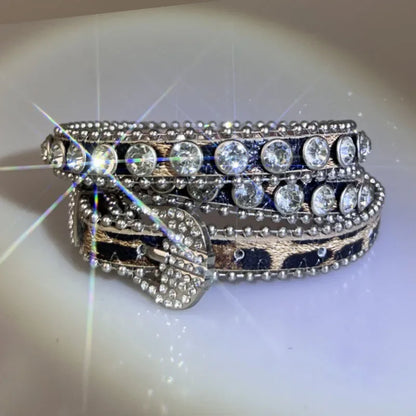 Sexy Leopard Rhinestone Belt Women's Bling Belt Punk Y2k Metal Buckle Sequin Belts Pu Fashion Waistband Jeans Pants...