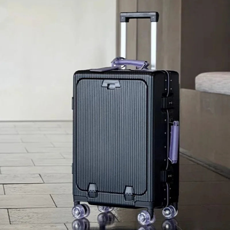 Front Opening Suitcase Aluminum Frame 20" Carry-on Trolley Case Bag with Colorful Silent Wheel USB Charging Plug Rolling Luggage - Kimlud