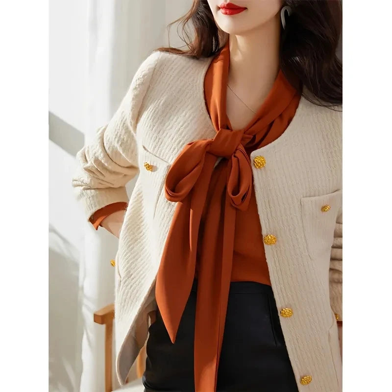 Women's Spring Autumn New Red White Fragrant Coat Chic Outerwear Tops High Street French Fashion