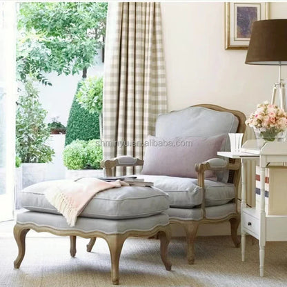 French farmhouse antique wooden armchair lounge living room furniture with stool accent chair | Kimlud Office Luxury Chair