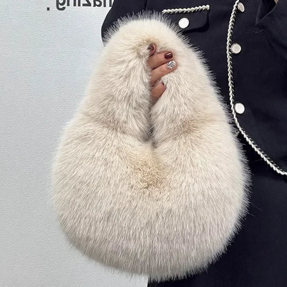 Soft Plush Women's Small Handbags Simple Faux Fur Female Fluffy Clutch Purse Winter Fashion Furry Tote Solid Color Shoulder Bags