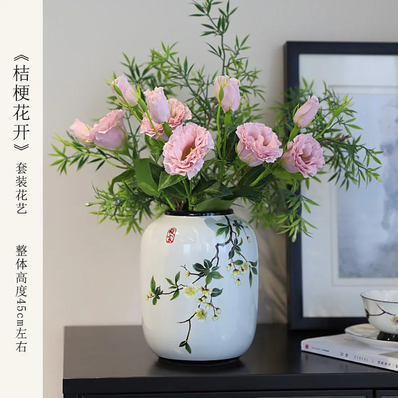 Chinese ceramic vase ornament, living room entrance floral art, home hydroponics creative simple round housewarming gift flower