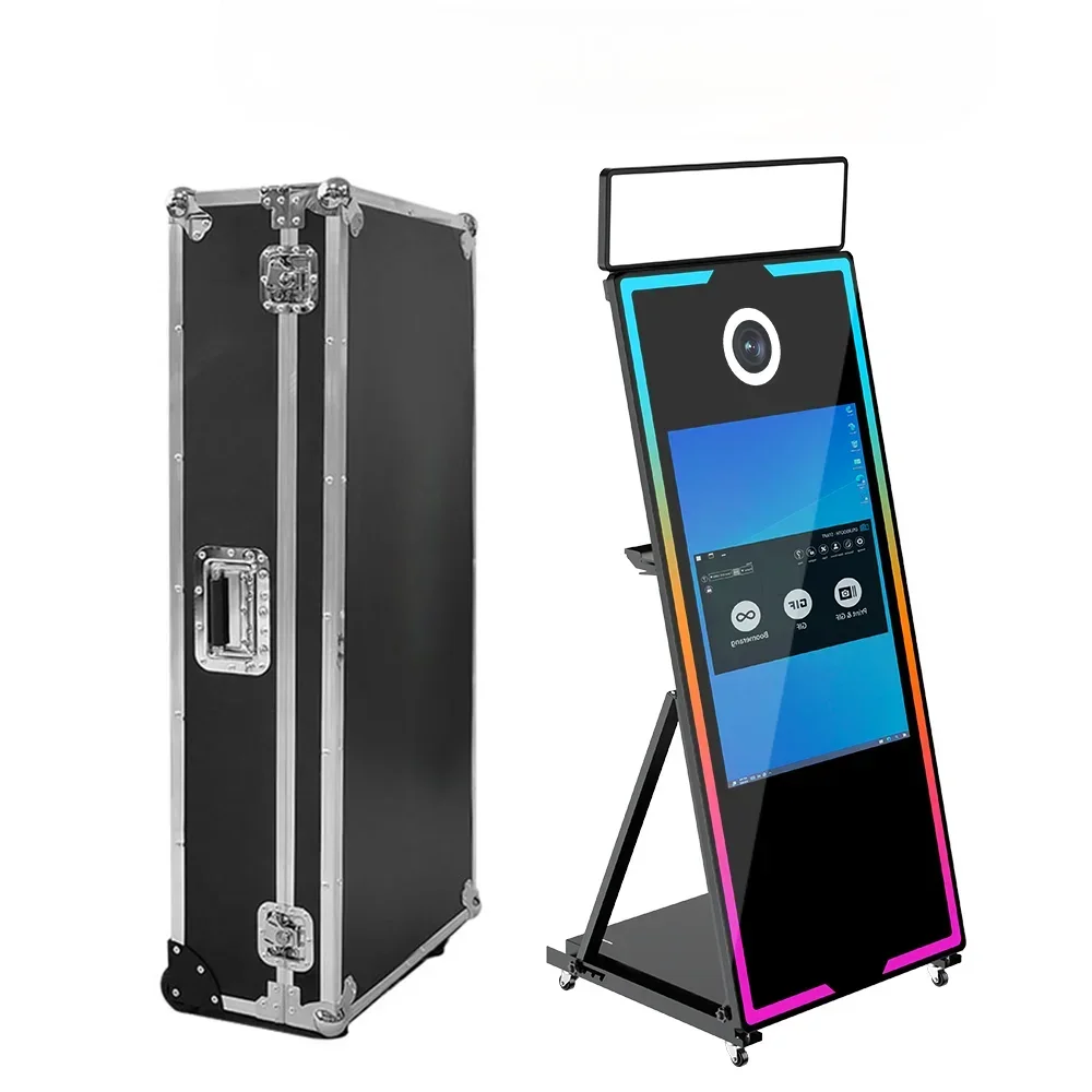 65 inch Mirror Photo Booth Machine with Camera and Printer Portable Magic Mirror Selfie Touch Screen LED Frame Kiosk |...