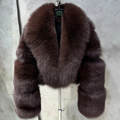 # Real Fox Fur Jacket Lady Real Fox Fur Coat Short Female Long Sleeve Natural Fur Cloth with Collar