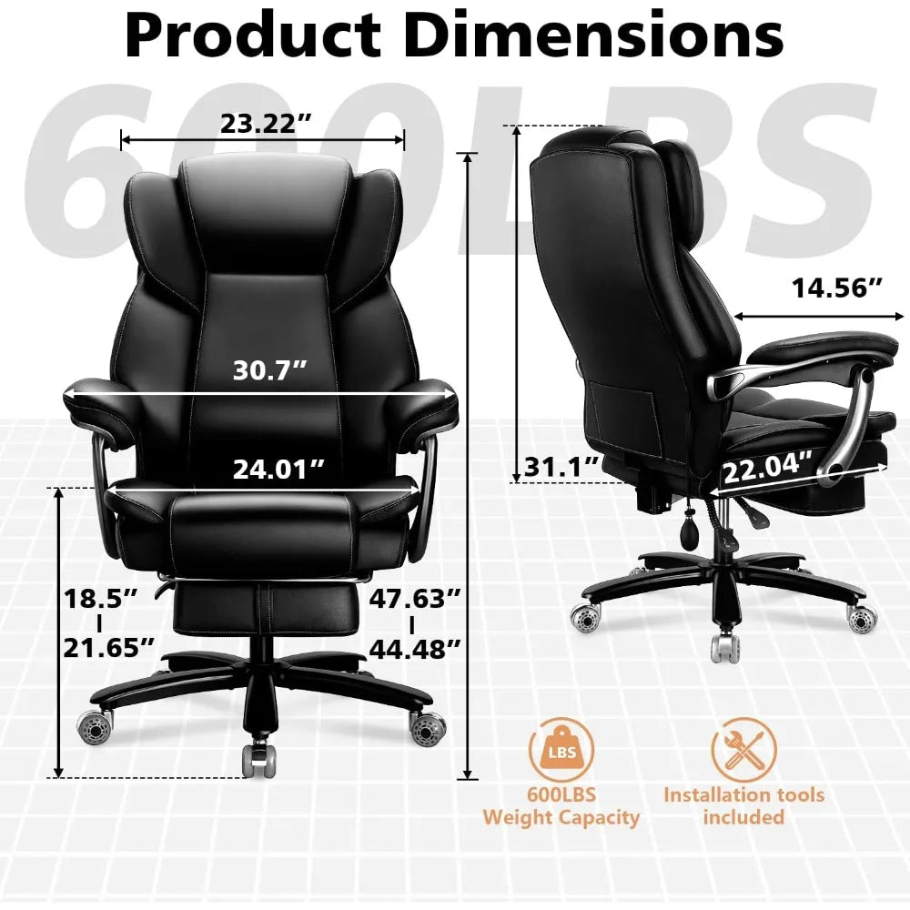 600lbs Big and Tall Office Chair for Heavy People,Heavy Duty Comfy Executive Office Desk Chair with Adjustable Lumbar Support